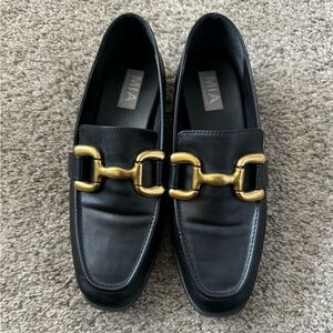 Black loafers, slip on shoes